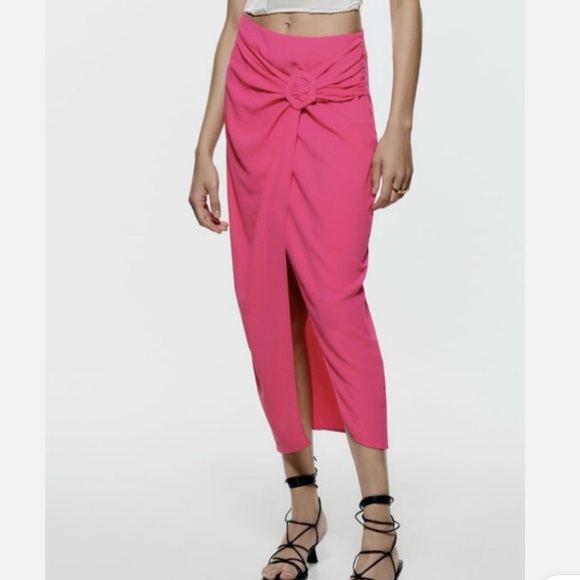 Zara Dresses & Skirts - Zara Midi Skirt with Buckle Fuchsia Pink Size XS